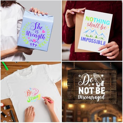 JSRQT 16Pcs Christian Inspirational Stencils, Bible Verse Motivational Quotes Word Stencils Set, Plastic Reusable Template for Painting DIY Wood Wall Canvas Sign for Home Decor Card Making, 13×13 CM - size: 13*13CM