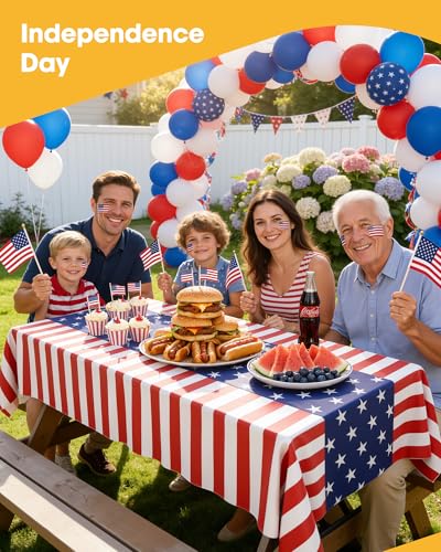 Niuara American Flag Plastic Table Cloth Disposable, 4 Pack, 54 x 108 in | Rectangle, 6 ft Tables, 4th of July, Independence Day, Memorial Day - color: American Flag, size: 54" x 108" - 4 Packs