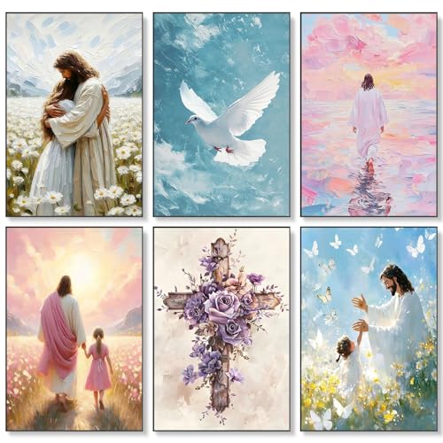 6 Pack Paint by Numbers Kit for Adults Jesus, Without Frame 10x14 Inch | Christian Adult Paint by Number Kits on Canvas, DIY Acrylic Painting by Numbers, Stress Relief Gift, For Home Wall Decor - color: LKOP6P-2