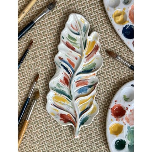 Leaf-Shaped Ceramic Paint Palette White Painting Tray Artist Porcelain Mixing Dish for Watercolor, Acrylic, Painter's Gift Painting Holder