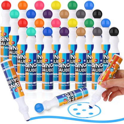 Crtiin 24 Pack 1.28 oz Bingo Daubers Bulk Set, 12 Mixed Colors Dot Markers Paint Daubers, Back to School Gift for Classroom Preschool Bingo Hall Toddler Art Crafts Drawing Activities
