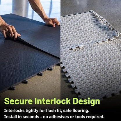 Baselayer CORE Series Interlocking Floor Tiles - Durable ½ in TPE (Rubber Like, NOT Foam, no Odor) - Gym Flooring for Stretching, Yoga, Pilates - Black, 30 SqFt (12 Pack) - Made in USA