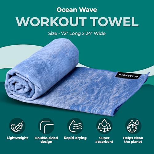 Oceanfoam Beach Towel – Lightweight, Absorbent, Quick-Drying, Sand-Resistant, Non-Slip – Ideal for Workouts, Yoga, Pilates, Beach, Pool, Boat & Travel – 25% Recycled – 72"x24" (Ocean) - color: Ocean