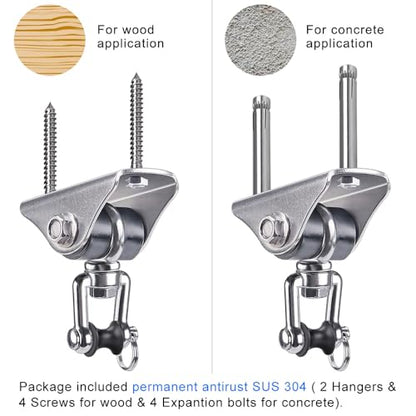 SELEWARE Silent Swing Hangers Stainless Steel Ceiling Swing Mount 2 Pack | Heavy Duty Swing Set Hook 360° Swivel Ceiling Mount Bracket for Porch Swing Hammock Chair Yoga Swing Punching Bag - color: Silver ( 2 Pack 360° Swing Hanger )