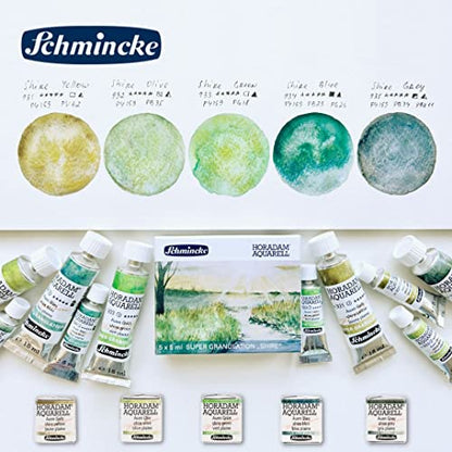 Schmincke - HORADAM® AQUARELL, Super Granulation, 14 932 044 Shire Olive, 1/2 Pans, Very Strong granulating Colors, Finest, Super granulating Watercolors - color: 932 shire olive