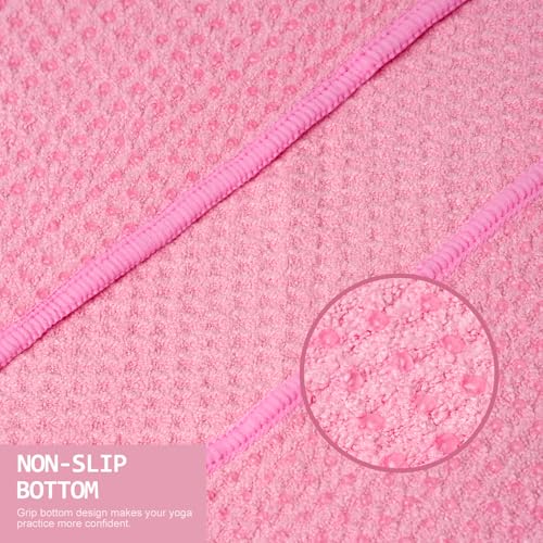 Eunzel 2 Pack Hot Yoga Towel, Non-Slip Yoga Mat Towel with Grip Dots Stickyfiber Sweat Absorbent Towel for Hot Yoga, Pilates and Workout 72" x 24", Pink - color: Pink