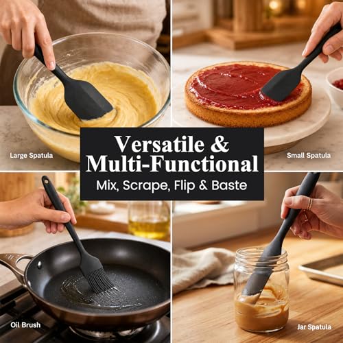 HANSGO Silicone Spatula Set, 6 PCS Food Grade Kitchen Utensils with Silicone Brush, 480°F Heat Resistant Non Stick Rubber Spatula for Scraping, Cake Baking, Cooking, Mixing, Dishwasher Safe