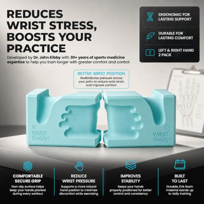 WRISTBuddy® Yoga Blocks 2 Pack, High Density Non-Slip, Hand-Shaped Design | 60% less wrist pressure —patented hand-shaped design eases wrist discomfort for yoga, Pilates, push-ups, planks & handstands. - color: Aqua