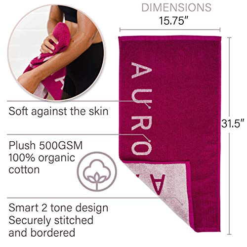 Fuchsia Hot Pink Gym and Yoga Towel for Women - 100% Silver Infused Organic Cotton Pilates Towel, 500 GSM, 31.5"x15.75" - Soft Absorbent Sweat Towels for Workouts Without the Smell - color: Fuchsia Hot Pink