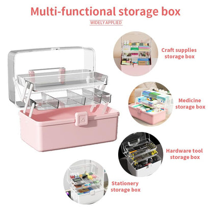 Large 3-Layer Craft Storage Box with Handle, White - color: White