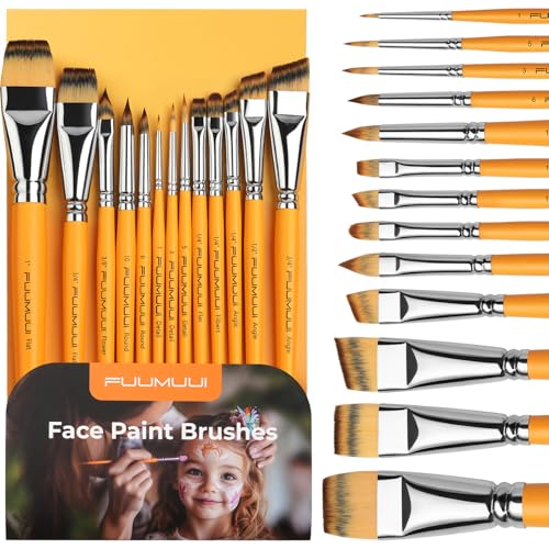 Face Painting Brushes, Fuumuui 13pcs Professional Synthetic Brushes for Face & Body Painting with Halloween, Cosplay, Costume & Theater - Acrylic Watercolor Oil Gouache