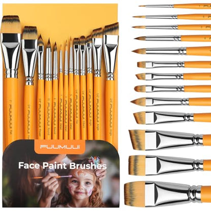 Face Painting Brushes, Fuumuui 13pcs Professional Synthetic Brushes for Face & Body Painting with Halloween, Cosplay, Costume & Theater - Acrylic Watercolor Oil Gouache