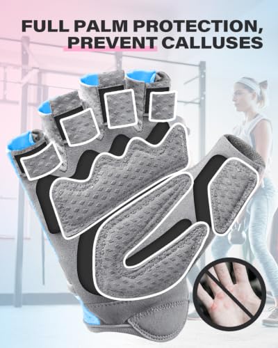 VINSGUIR Workout Gloves for Women and Men, Breathable & Padded Gym Gloves - color: Sky Blue / Gray, size: Medium
