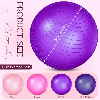 Leyndo 4 Pcs 26 Inch Yoga Exercise Ball Pilates - color: Vivid Color