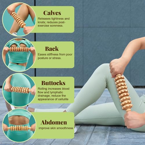 Wooden Fascia Massage Roller – Handheld Myofascial Release Massage Stick
