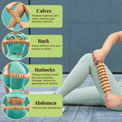 Wooden Fascia Massage Roller – Handheld Myofascial Release Massage Stick
