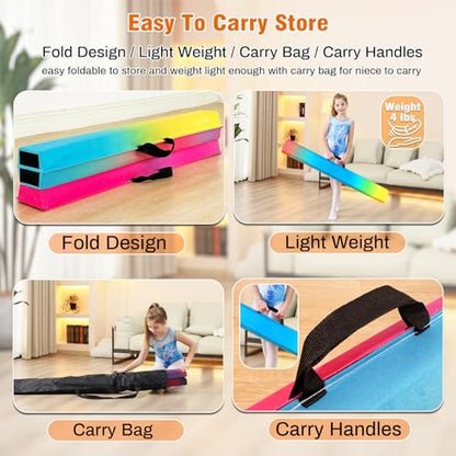 Marfula 6 FT / 8 FT / 9 FT Folding Gymnastics Beam Foam Balance Floor Beam - color: Gradual Rainbow, size: 10 Ft