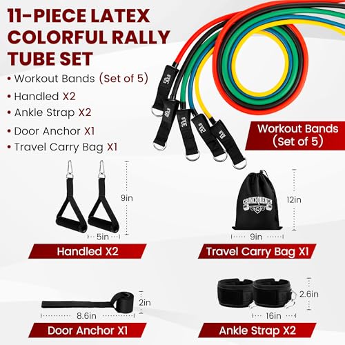 Resistance Bands Set (11-Pack) – Tube Exercise Bands with Handles, Door Anchor & Carry Bag | Home Gym Fitness Equipment for Men & Women | Strength Training, Physical Therapy & Workouts