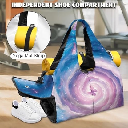Gym Bag with Yoga Mat Holder Large Tote Bag With Multi Pockets for Women Men Dry Wet Separated Pocket Carryall Yoga Tote Bag for Pilates Travel Workout Office - color: Butterfly Tie-Dye