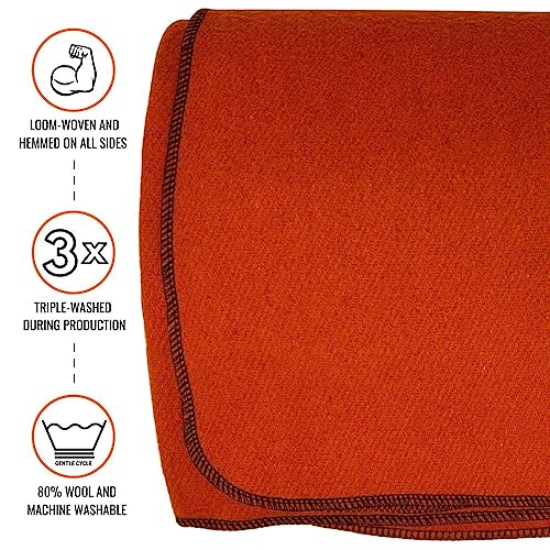 Arcturus Military Wool Blanket - Warm, Thick, Washable - Great for Outdoors, Camping, Stadium Blanket, Picnics, Travel - Car & Bushcraft Survival Kits - color: Ember, size: Twin