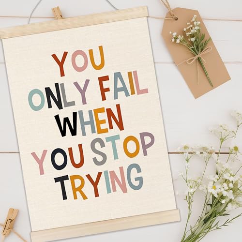 Welshower Boho Inspirational Poster Hanger Frame, You Only Fall When You Stop Trying Motivational Quote Wall Art Prints Decor for Classroom Kids Room Nursery Playroom Framed, 12x16 Inch - color: positive words6