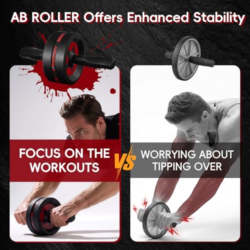 Ab Roller Wheel for Abs Workout with 2 Knee Pads for Home Gym - color: Red