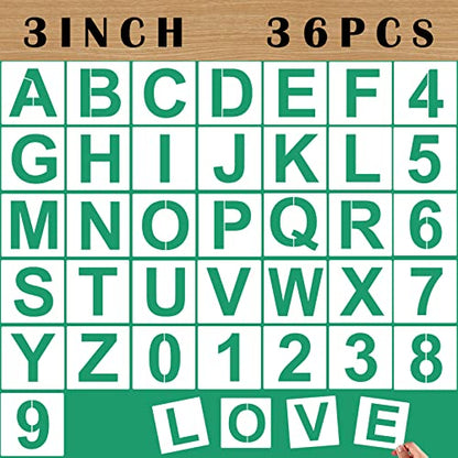 36PCS Letter Stencils 3 inch Reusable Plastic, Alphabet Craft Stencils and Number, Art Craft Stencils, Number Templates Letter Stencils for Wood, Wall, Fabric, Rock, Chalkboard, Signage - color: 3 inch