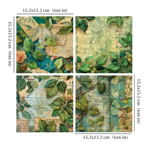 Forest Scrapbook Paper, 6x6 Inch 24 Sheets Green Pattern Paper (Leaves) | Single-Side Woods Patterned Craft Paper, Green Scrapbook Supplies for DIY Junk Journal, Album Decor or Cards Making - color: Leaves