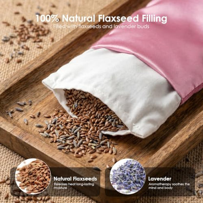 Akakios Lavender Heated Eye Mask with Satin Headband, Yoga Pillow, 2 Pack | Microwave Eye Pillow for Meditation, Weighted Sleep Mask for Relaxing, Gift for Women, Blue&Pink