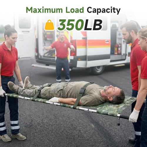 Folding Stretcher for Medical Emergency with Heavy Duty Handles - color: Camo