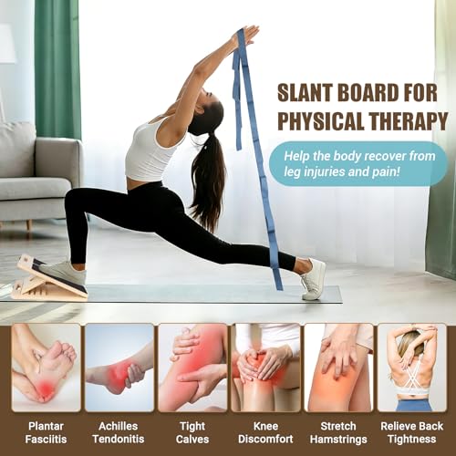 Slant Board Calf Stretch with Stretch Strap, 300 lb Portable Incline Board