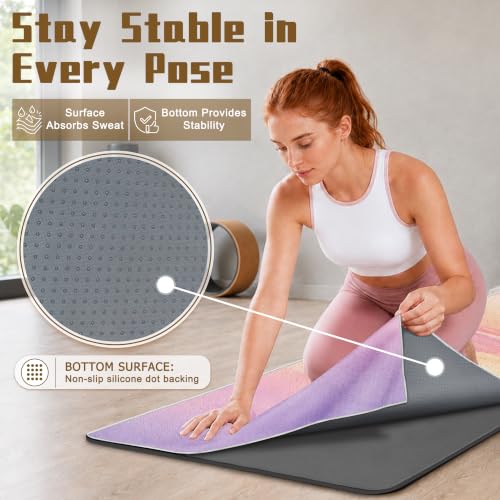 Yoga Mat Towel, Hot Yoga Towel High-Definition Pattern, Machine Washable with Ultra-Absorbent Yoga Towels for Hot Yoga Non Slip for Fitness, Exercise, Pilates, 72 x 27 in, Purple Sunset - color: Purple Sunset