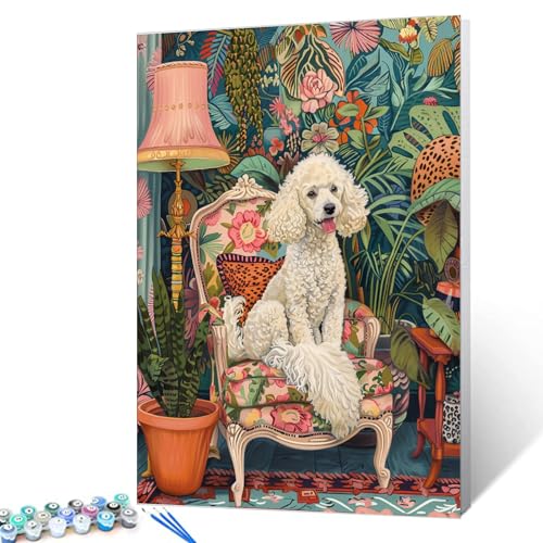 Tucocoo White Moyen Poodle on Couch Paint by Number Kit Beginner,Dog Paint by Numbers Bohemia Boho Painting Puppy Arts Craft on Canvas Unique Gift Art Crafts for Home 16''W x 20''H (Without Framed) - color: Artwork-08, size: 16''x20''(Without Frame)