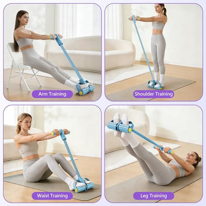 Pedal Resistance Band with Handle, 6-Tube Natural Rubber Exercise Bands - color: Blue
