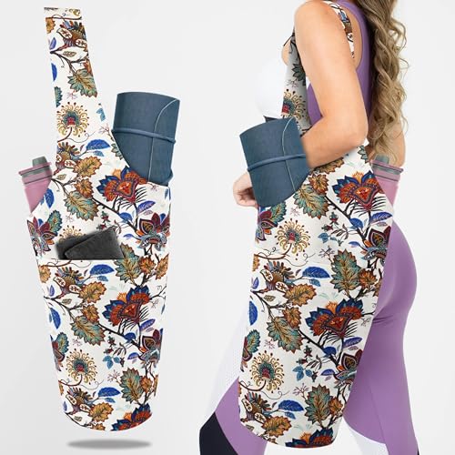 Yoga Mat Bag Yoga Tote Bag with Large Pocket and Zipper Pocket Yoga Mat Bag Carrier Fit Most Size Mats and All You Stuff - color: white yellow green