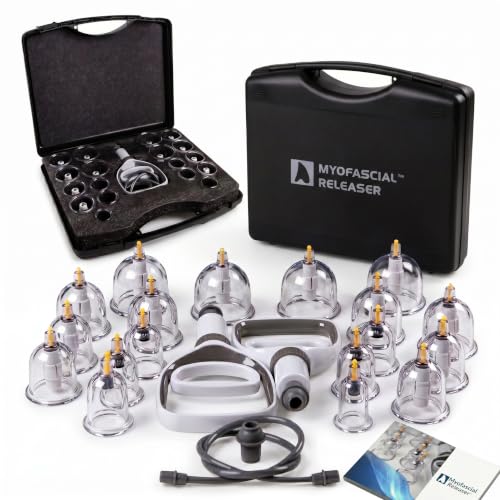 Myofascial Releaser Cupping Set Massager, Cupping Kit for Massage Therapy | 18 Medical-Grade Massage Cups, 2 Hand Pumps and Cupping Booklet, Ventosas Para Masaje Muscular, Suction Cups For Body Therapy