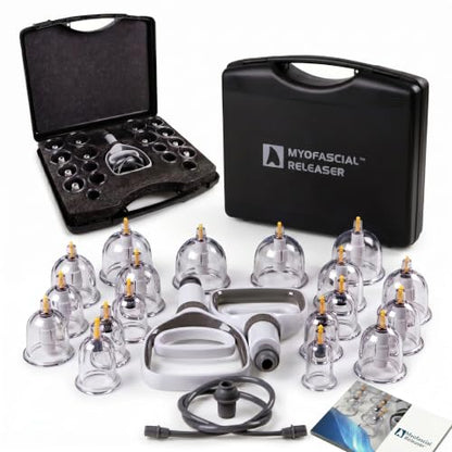 Myofascial Releaser Cupping Set Massager, Cupping Kit for Massage Therapy | 18 Medical-Grade Massage Cups, 2 Hand Pumps and Cupping Booklet, Ventosas Para Masaje Muscular, Suction Cups For Body Therapy