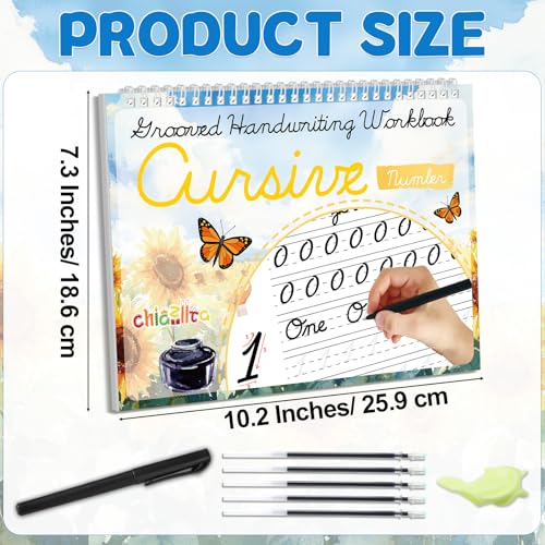chiazllta Grooved Cursive Handwriting Workbook with Disappearing Ink Pens Magic Reusable Grooved Cursive Writing Practice for Beginners Kids Kickoff Student Workbook Homeschooling Supplies (Number) - style: Number
