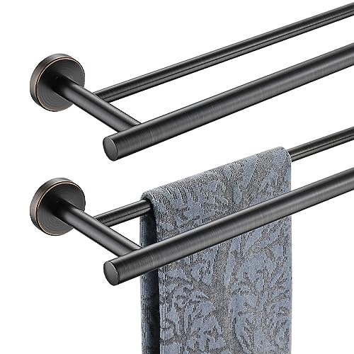 JQK Double Towel Bar, Oil Rubbed Bronze 27 Inch 304 Stainless Steel Thicken 0.8mm Bath Towel Rack for Bathroom, Towel Holder Wall Mount ORB, Useable Length 24 Inch 2 Pack, TB100L24-ORB-P2 - color: Oil Rubbed Bronze, size: 27 Inch (2 Pack)