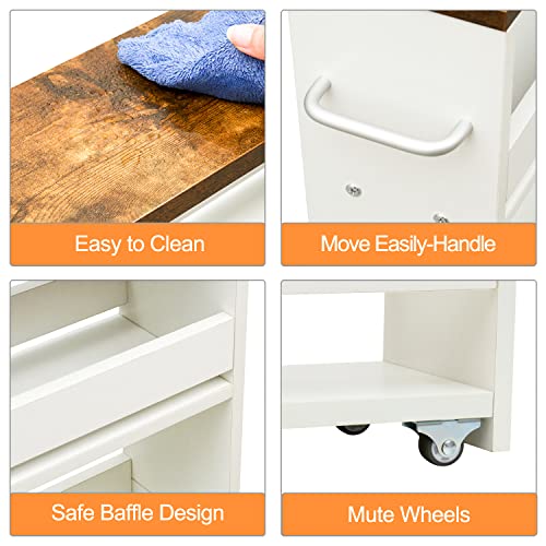 TEAMIX Slim Rolling Storage Cart, Wood 4-Tier Narrow Kitchen/Laundry Cart - color: White, size: 5-1/2'' W