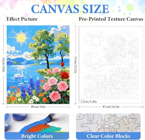 ZRIZQ Paint by Numbers Kit for Adults Beginner,Summer Landscape,16x20 | Full set with rich paints,wooden brushes,rolled canvas.Calming activity.Beginner friendly.Just open and paint. - color: 16"X20"Rolled Canvas-Summer Landscape