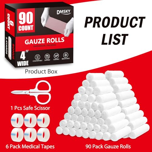 DMSKY Gauze Rolls 90 Pack, 4 in x 4.1 Yards | Individually Wrapped Gauze Wrap Roll for Wounds, Premium Rolled Gauze Bandage Wrap, Mummy Wraps - color: 90 Pack, size: 4 IN