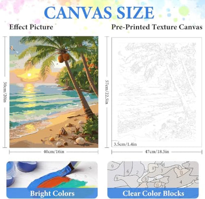 ZRIZQ Beach Paint by Numbers Kit for Adults Beginner,Landscape,16x20 | Full set with rich paints,wooden brushes,rolled canvas.Calming activity.Beginner friendly.Just open and paint. - color: 16"X20"Rolled Canvas-Landscape 11