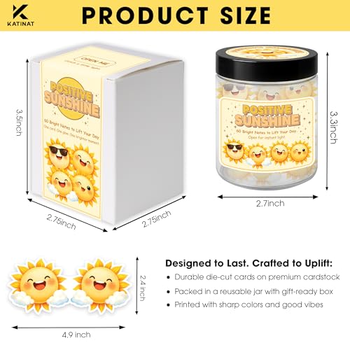 Positive Sunshine Jar - 60 Positive Affirmation Cards for Women & Mom Gifts | Emotional Support & Yellow Sunshine, Motivational Uplifting Positivity for Coworkers/Friends/Boyfriend/Girlfriend, Teen Girls - color: KAT - KIEN - Positvie shunshine