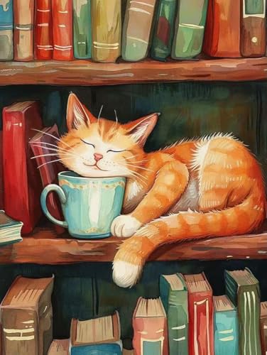 ZRIZQ Paint by Numbers Kit for Adults Beginner,Cat Books,16x20 | Full set with wooden brushes,rolled canvas,rich paints.Calming activity.Beginner friendly.Just open and paint. - color: 16"X20"Rolled Canvas(Frameless)-Cat Book