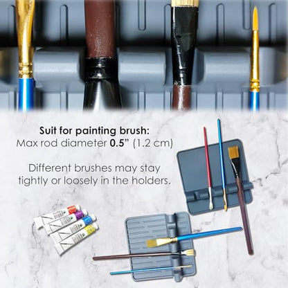 Paint Brush Holder Set, Grey, 2 Pack | Portable, Silicone Stands, 4 Slots