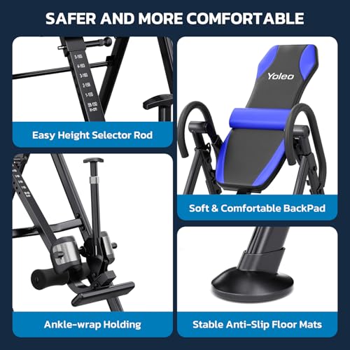 YOLEO Gravity Inversion Table for Back Pain Relief 2026 New Inversion Table | w/Lumbar Support, Easy to Assemble, Back Stretcher Machine 300 lbs - color: Grayish Blue