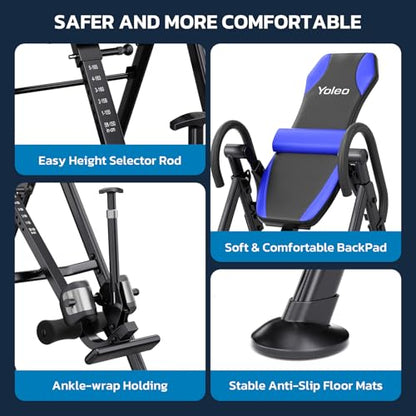 YOLEO Gravity Inversion Table for Back Pain Relief 2026 New Inversion Table | w/Lumbar Support, Easy to Assemble, Back Stretcher Machine 300 lbs - color: Grayish Blue