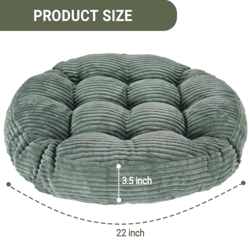 Large Floor Pillow for Adults, 22x22" Memory Foam Floor Cushion with Corduroy Cover, Round Floor Sitting Cushions for Meditation, Lounge,Seating for Yoga, Tatami Living Room (2, Round-Dark Green) - color: Round-dark Green