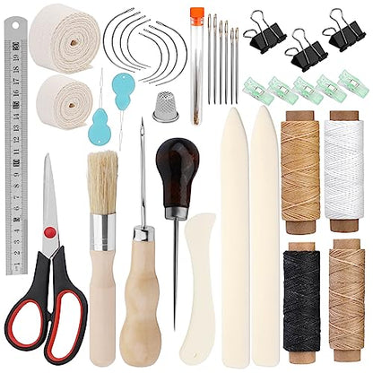 Book Binding Kits Bookbinding Kit Book Binding Materials Bone Folder Tool | 41 Pcs Bookbinding Supplies Book Making Kit with Binding Ribbon Brush Waxed Thread, Awl for Bookbinding - color: 41 Pcs Style A